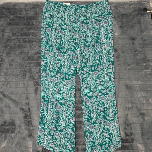 Style & Co Pants - Style & Co Womens XXL Green Paisley Wide Leg Mid Rise Comfort Waist Pants NWT